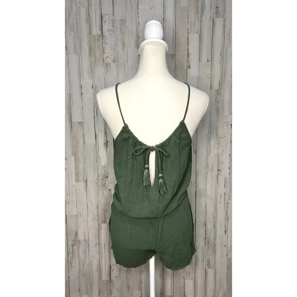 Mustard Seed Women's Green Linen Romper Size Small Summer Casual Sleeveless - Picture 3 of 5